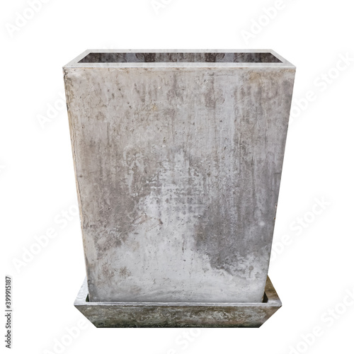 potted square tall, cement pot, concrete pot, cement plant pot isolated on white