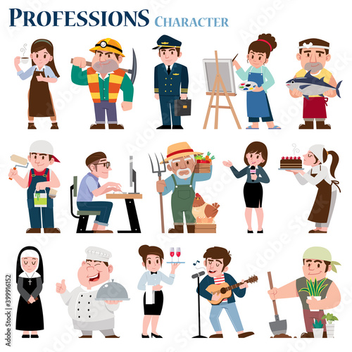 Vector illustration of Professions cartoon Character. Job collection