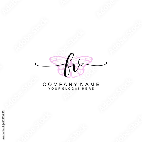 Initial FV Handwriting, Wedding Monogram Logo Design, Modern Minimalistic and Floral templates for Invitation cards 