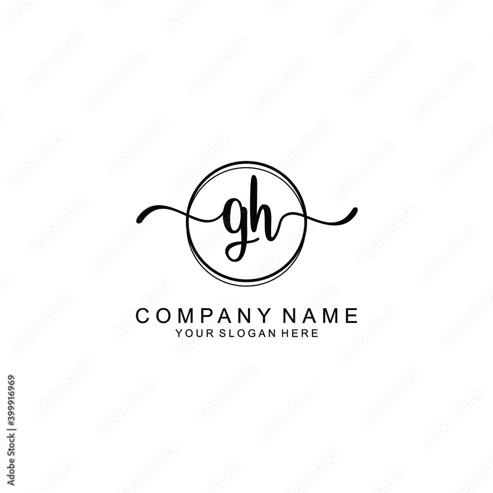Initial GH Handwriting, Wedding Monogram Logo Design, Modern Minimalistic and Floral templates for Invitation cards	
