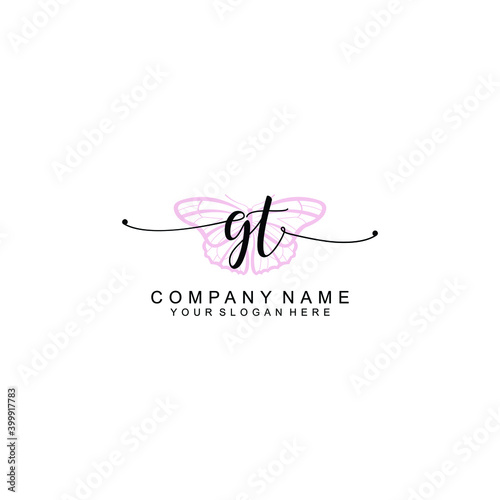 Initial GT Handwriting, Wedding Monogram Logo Design, Modern Minimalistic and Floral templates for Invitation cards 