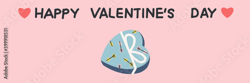 Valentine's day vector banner, 14 February, with a cute heart-shaped box of chocolates and text. Suitable for social media posts, mobile apps, banners, and online ads.
