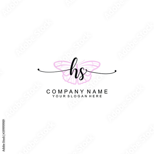 Initial HS Handwriting, Wedding Monogram Logo Design, Modern Minimalistic and Floral templates for Invitation cards	
