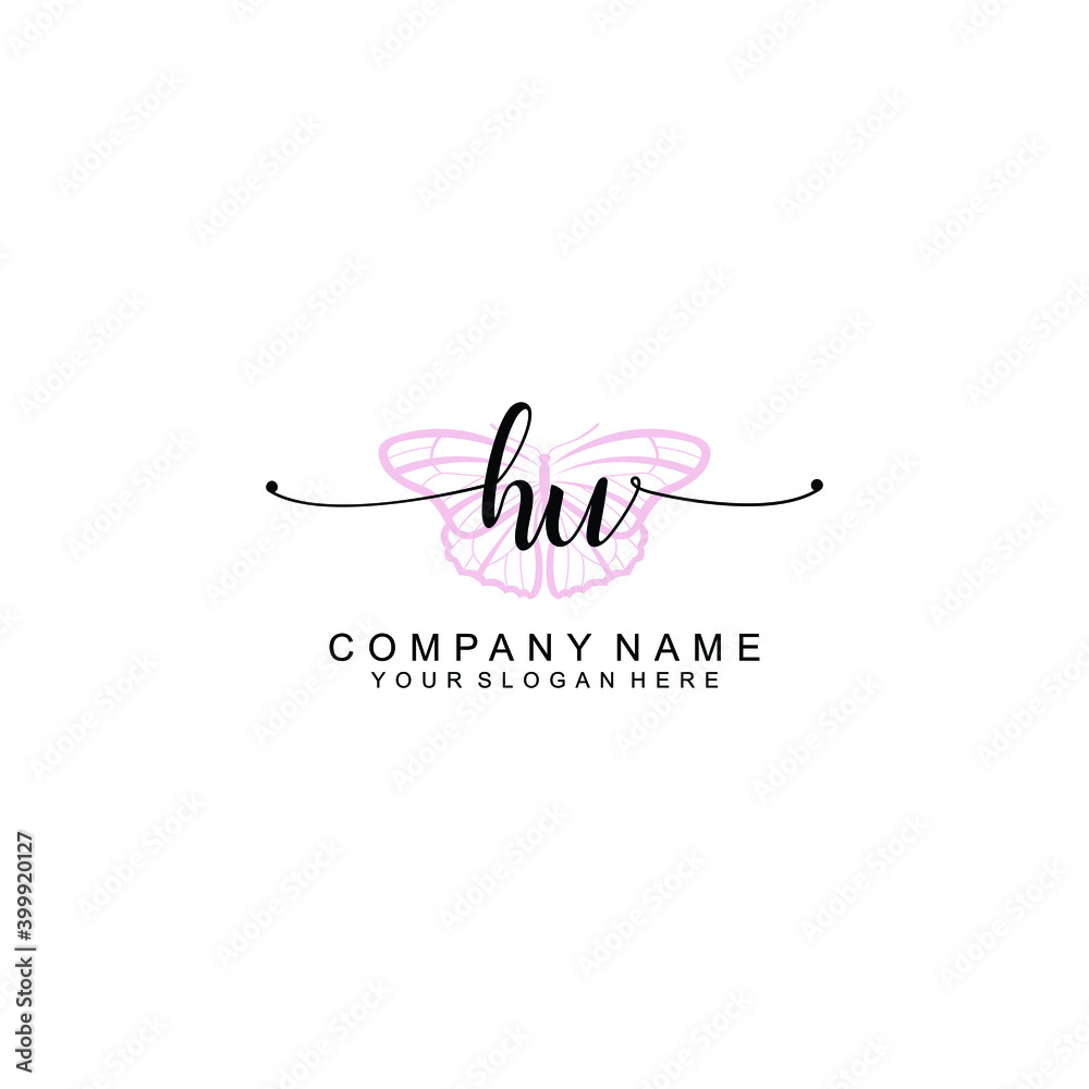 Initial HU Handwriting, Wedding Monogram Logo Design, Modern Minimalistic and Floral templates for Invitation cards	
