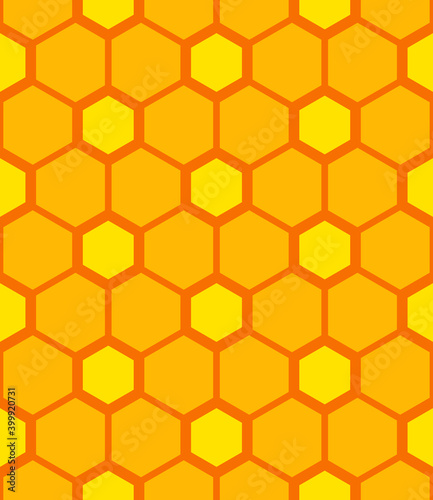 Vector seamless geometry pattern hexagon, orange and yellow colors. Geometric honeycomb background.