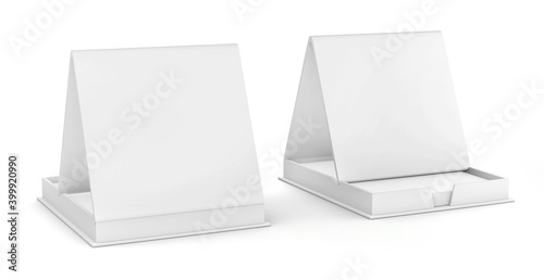 Promotional Table stand chit pad front back 3d mockups isolated on white background. 3d illustration. photo