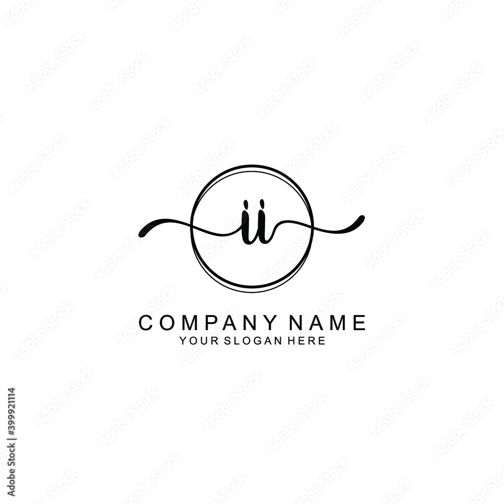 Initial II Handwriting, Wedding Monogram Logo Design, Modern Minimalistic and Floral templates for Invitation cards	
