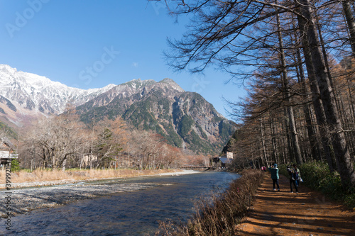 Kamikochi high mountain valley located in the Hida Mountains also called the Northern Japan Alps.Azusa River beautiful landscape National Parks Nagano Japan