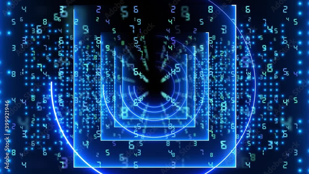 Abstract background animation neon glow digital geometry light forms tunnel loop