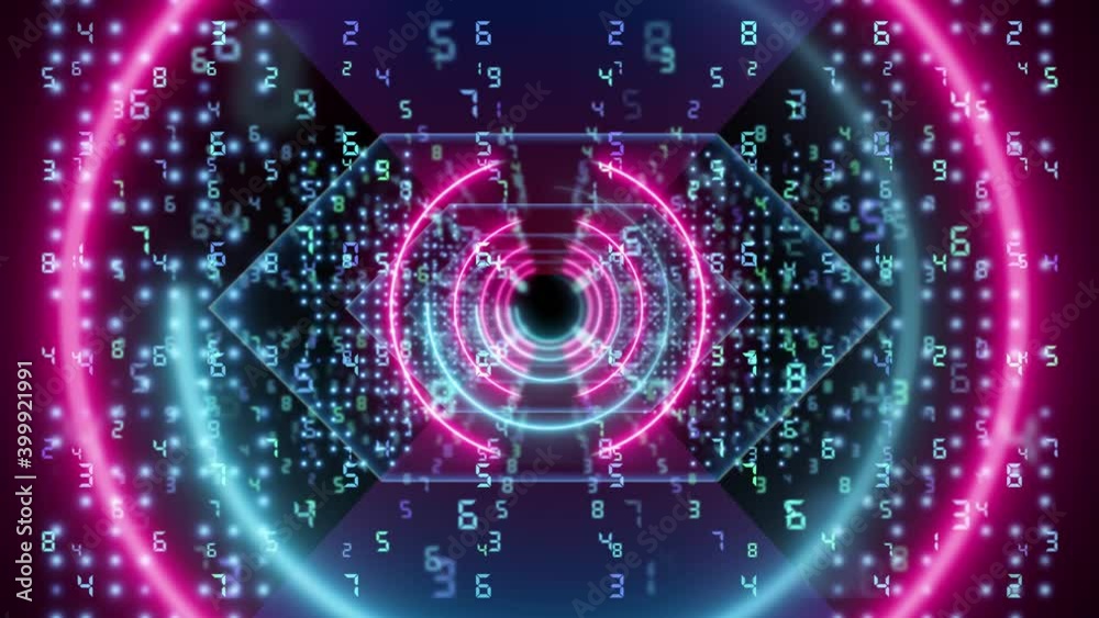 Abstract background animation neon glow digital geometry light forms tunnel loop Abstract background animation neon glow digital geometry light forms tunnel loop