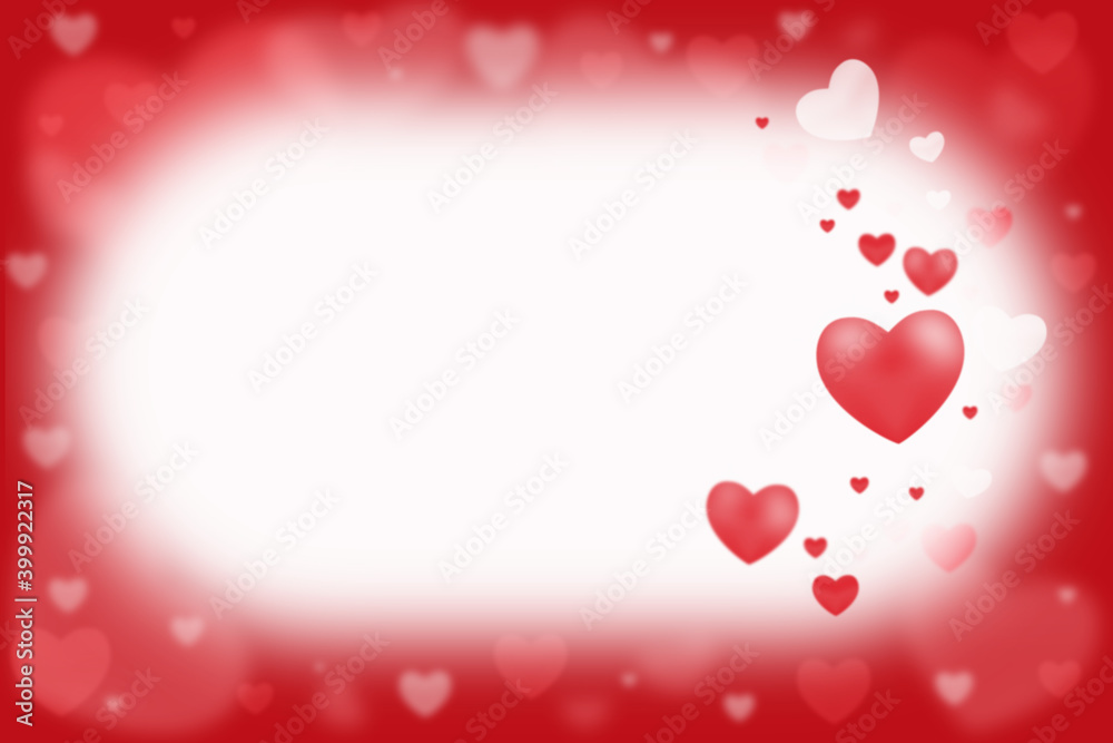 White and red hearts on a blurred red background. Greeting cards, invitations