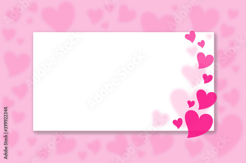 Pink background with blurred hearts and hearts on a white background. Greeting cards, invitations © Maryna Osadcha