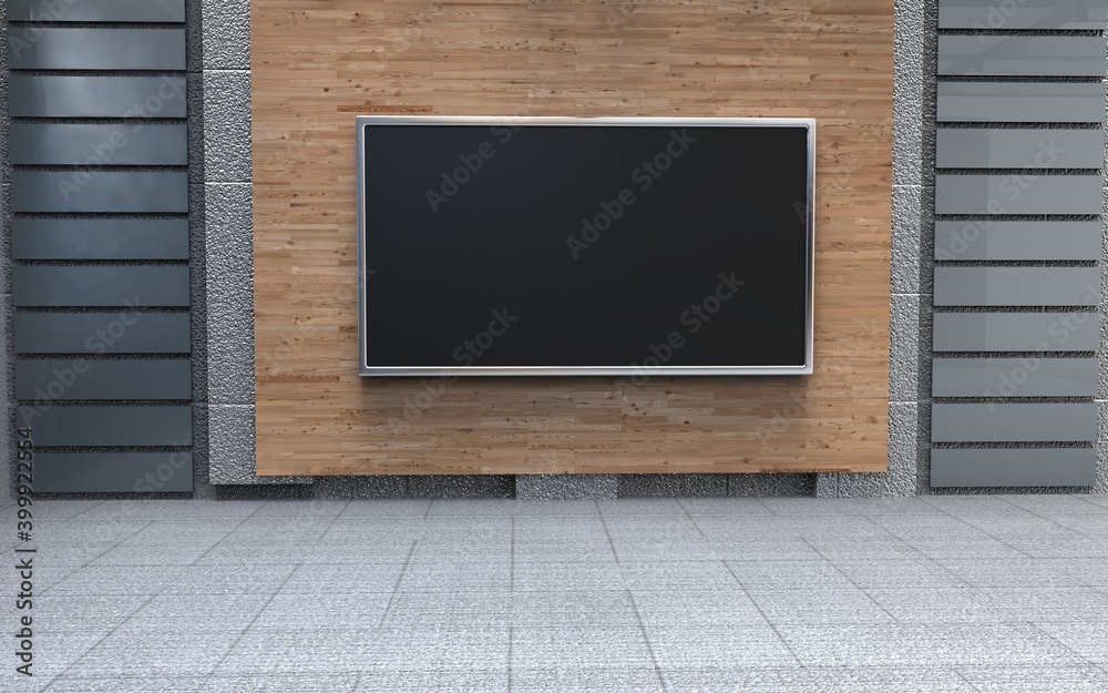 Naklejka premium Backdrop For TV Shows .TV On Wall.3D Virtual News Studio Background, 3d illustration 