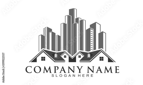 House and the city illustration vector logo