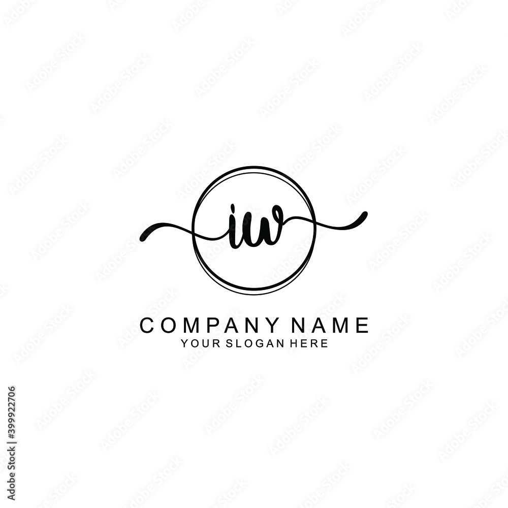 Initial IW Handwriting, Wedding Monogram Logo Design, Modern Minimalistic and Floral templates for Invitation cards	
