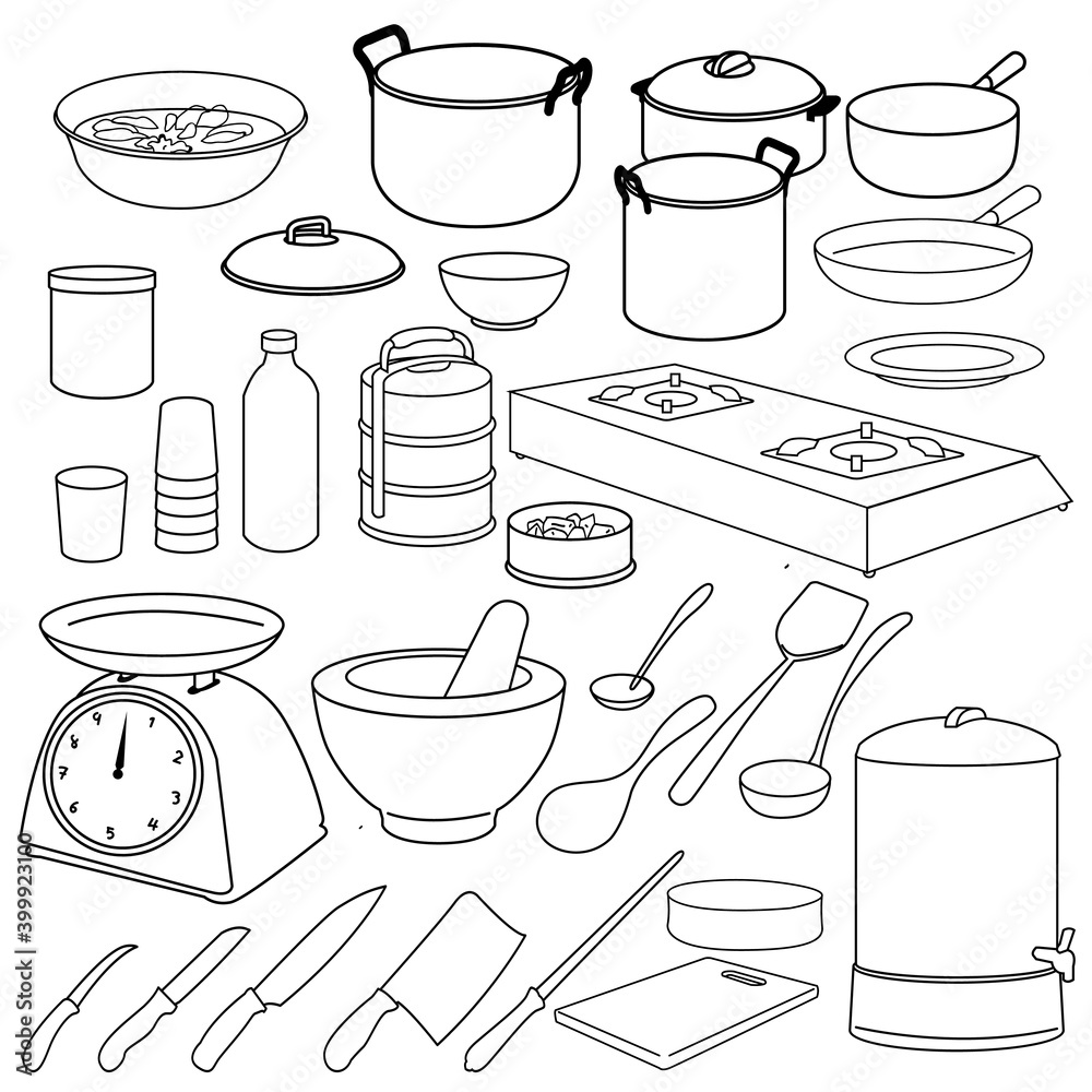 Set of kitchen objects. Kitchen equipment
