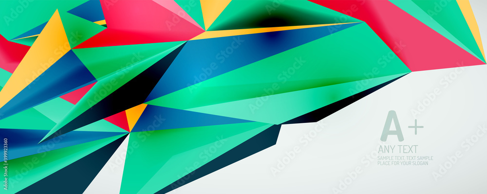 Vector triangle geometric backgrounds. Low poly 3d shape on light backdrop. Vector illustration for covers, banners, flyers and posters and other designs Vector triangle geometric backgrounds. Low poly 3d shape on light backdrop. Vector illustration for covers, banners, flyers and posters and other designs