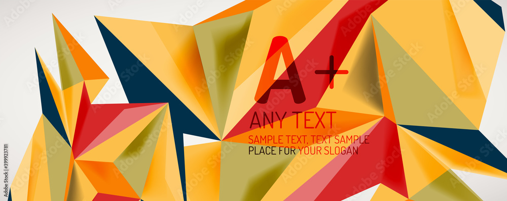 Vector triangle geometric backgrounds. Low poly 3d shape on light backdrop. Vector illustration for covers, banners, flyers and posters and other designs Vector triangle geometric backgrounds. Low poly 3d shape on light backdrop. Vector illustration for covers, banners, flyers and posters and other designs