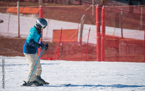 Canvas Print Winter sport, First time practicing skiing at Jisan Forest Ski Resort South Korea