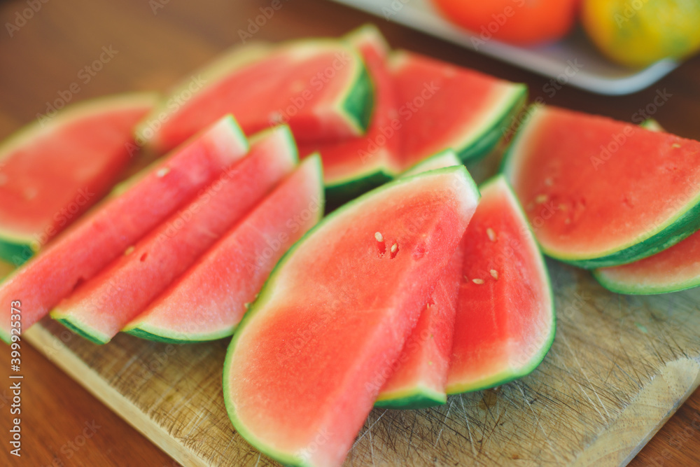 Bright red fresh watermelon slices top view. Bright red fresh watermelon slices top view.