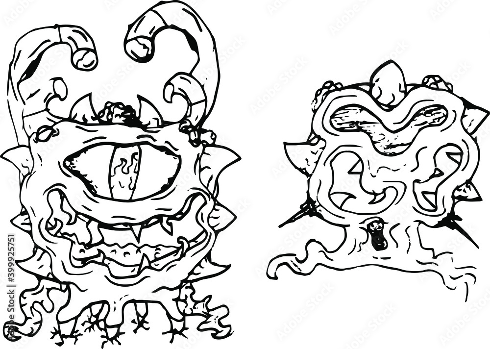 Vector drawing of scary monsters. Drawings of monsters.