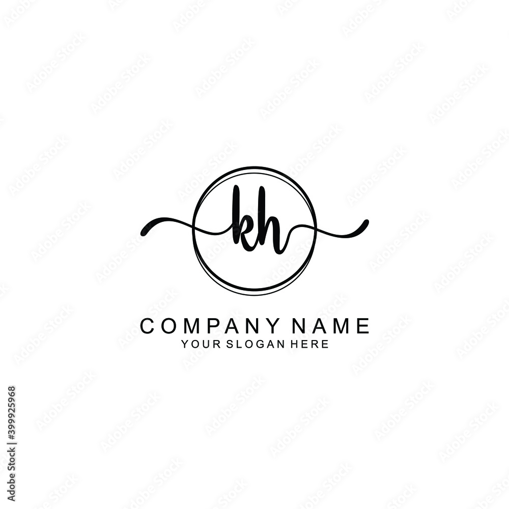 Initial KH Handwriting, Wedding Monogram Logo Design, Modern Minimalistic and Floral templates for Invitation cards	
