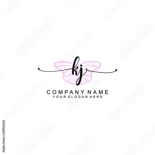 Initial KJ Handwriting  Wedding Monogram Logo Design  Modern Minimalistic and Floral templates for Invitation cards  