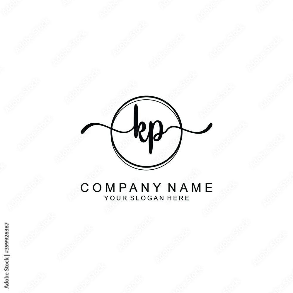Initial KP Handwriting, Wedding Monogram Logo Design, Modern Minimalistic and Floral templates for Invitation cards	
