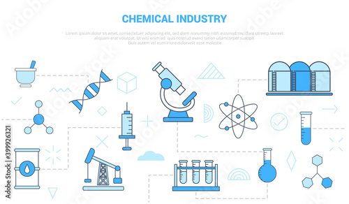 chemical industry concept microscope tank dna syringe gasoline with icon set template banner with modern blue color style