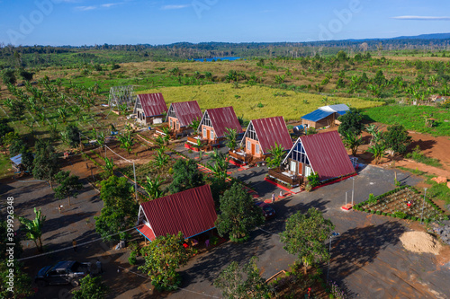 Summer aerial panorama view of motel at Veal Veng photo