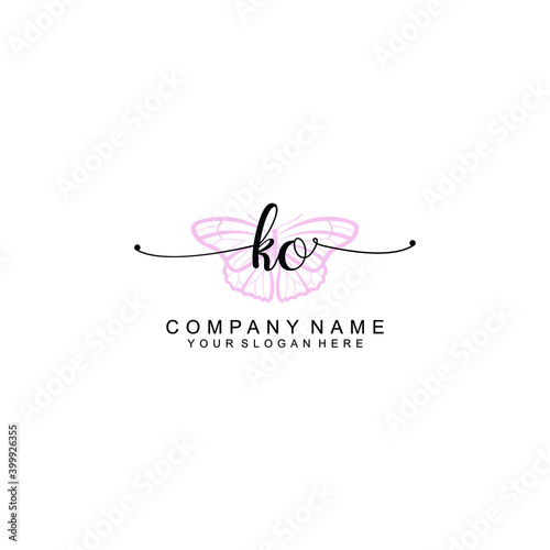 Initial KO Handwriting, Wedding Monogram Logo Design, Modern Minimalistic and Floral templates for Invitation cards	
