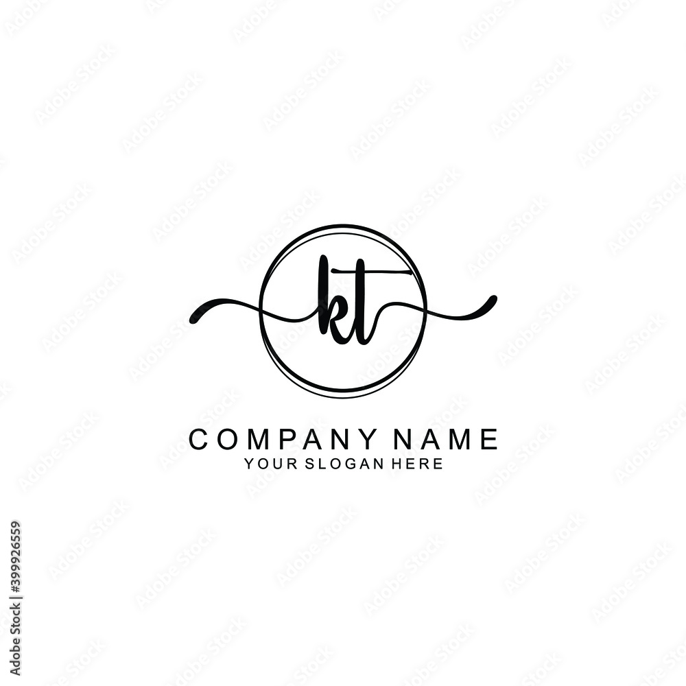 Initial KT Handwriting, Wedding Monogram Logo Design, Modern Minimalistic and Floral templates for Invitation cards	
