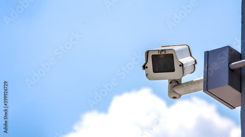always security reccord with Cctv camera and blue sky white