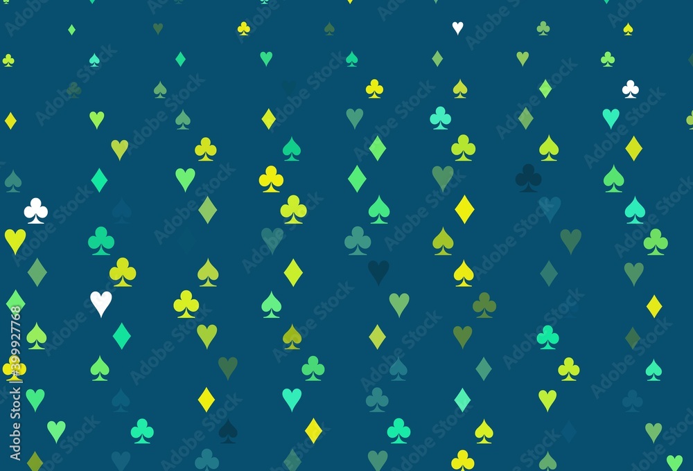Fototapeta premium Light Green, Yellow vector pattern with symbol of cards.