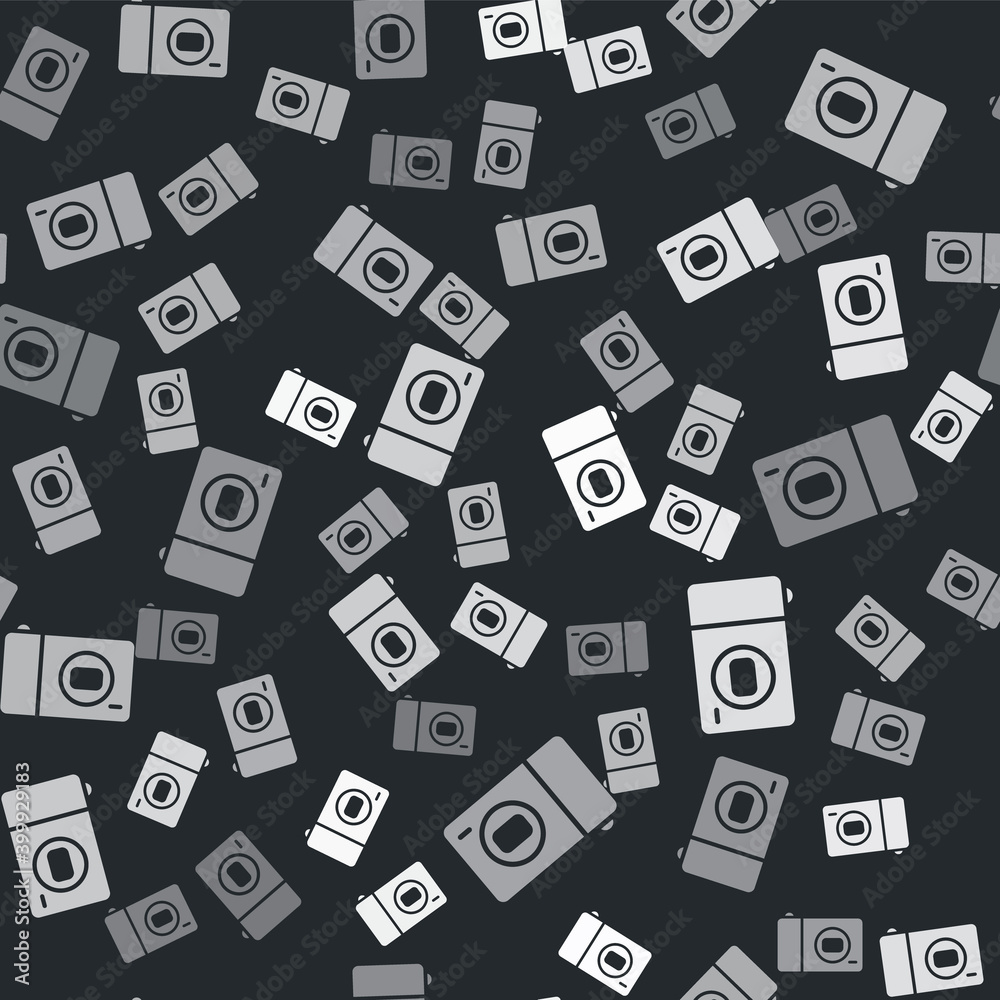 Grey Photo camera icon isolated seamless pattern on black background. Foto camera icon. Vector. Grey Photo camera icon isolated seamless pattern on black background. Foto camera icon. Vector.