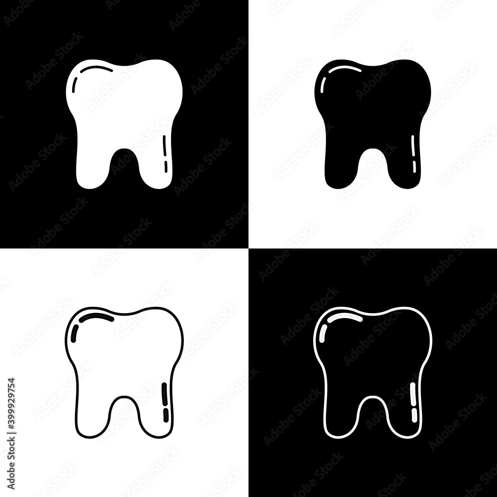 Set Tooth icon isolated on black and white background. Tooth symbol for dentistry clinic or dentist medical center and toothpaste package. Vector. Set Tooth icon isolated on black and white background. Tooth symbol for dentistry clinic or dentist medical center and toothpaste package. Vector.