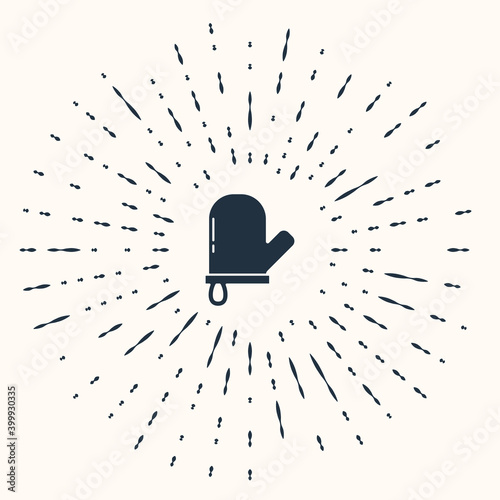 Grey Oven glove icon isolated on beige background. Kitchen potholder sign. Cooking glove. Abstract circle random dots. Vector.