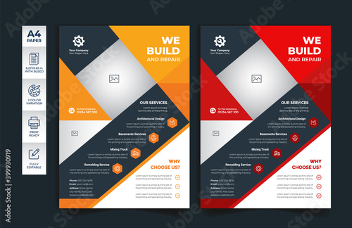 Corporate construction business flyer, brochure cover a4 template and annual report design decoration for printing and presentation vector file