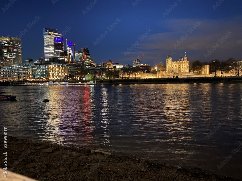 A view of the River Thames in London at night