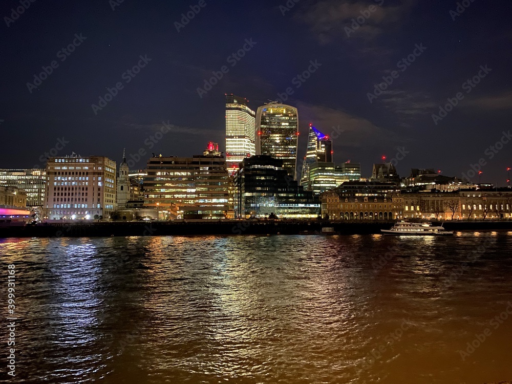 A view of the River Thames in London at night