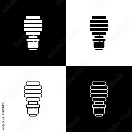 Set LED light bulb icon isolated on black and white background. Economical LED illuminated lightbulb. Save energy lamp. Vector.