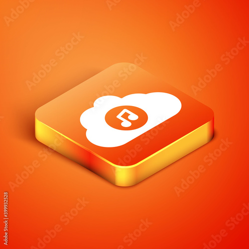 Isometric Music streaming service icon isolated on orange background. Sound cloud computing, online media streaming, song, audio wave. Vector.