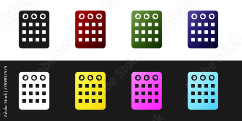 Set Drum machine icon isolated on black and white background. Musical equipment. Vector.