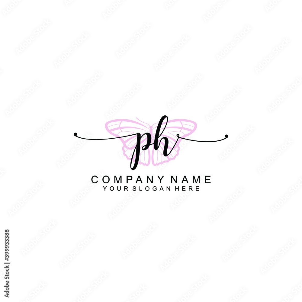 Initial PH Handwriting, Wedding Monogram Logo Design, Modern Minimalistic and Floral templates for Invitation cards	
