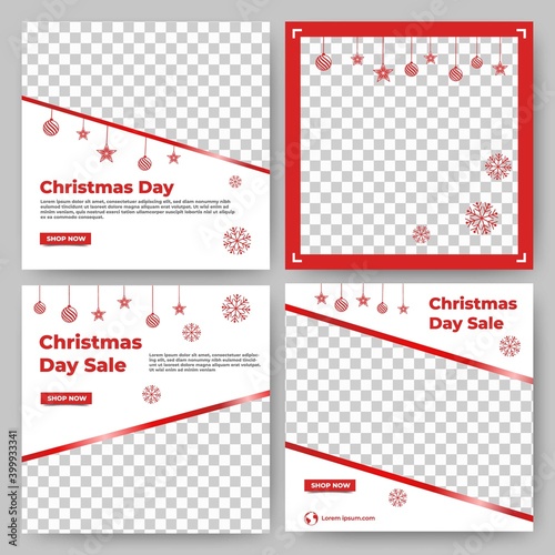 Set of christmas social media post template with photo collage. Usable for social media, banner and web internet ads. Flat design vector isolated.