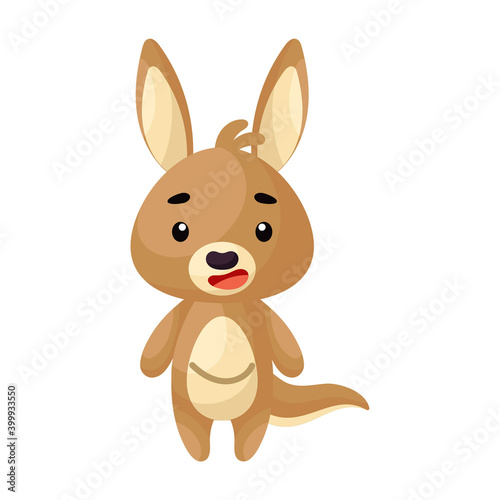 Cute little kangaroo on white background. Cartoon animal character for kids cards, baby shower, posters, b-day invitation, clothes. Bright colored childish vector illustration in ecartoon style. © Jexy