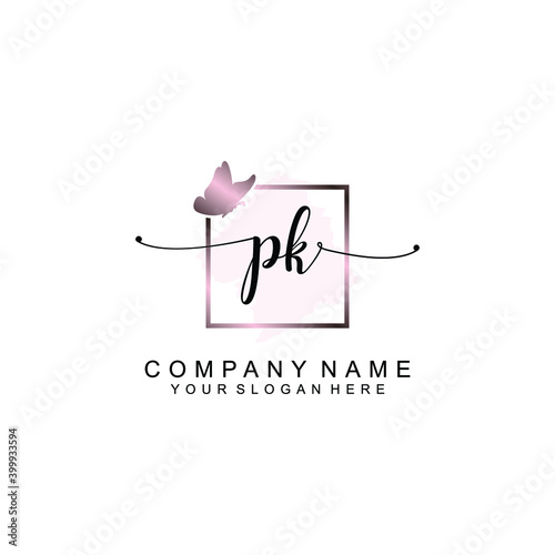 Initial PK Handwriting, Wedding Monogram Logo Design, Modern Minimalistic and Floral templates for Invitation cards	
