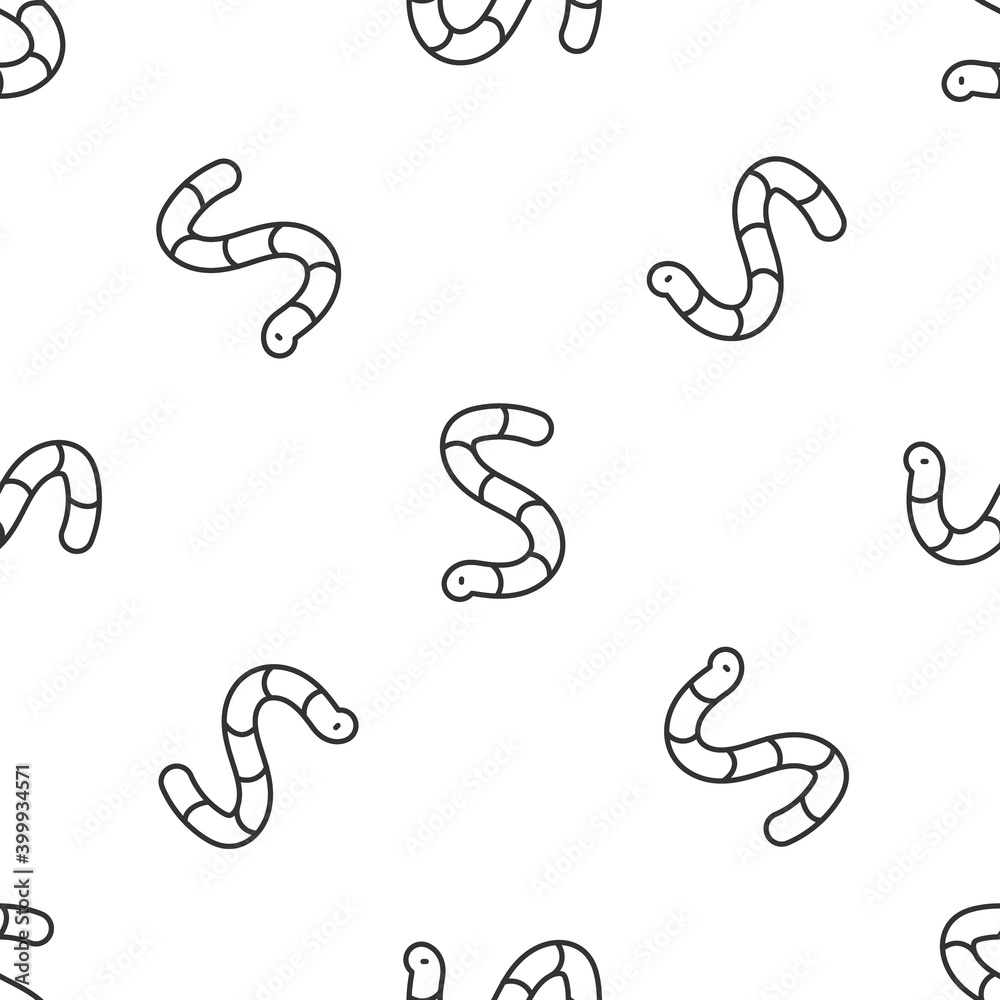 Grey line Worm icon isolated seamless pattern on white background. Fishing tackle. Vector. Grey line Worm icon isolated seamless pattern on white background. Fishing tackle. Vector.