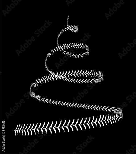 Christmas tree twisted in the form of lacing from a baseball. Vector 3d illustration on a black