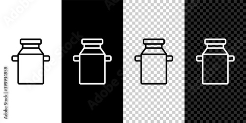 Set line Can container for milk icon isolated on black and white background. Vector.